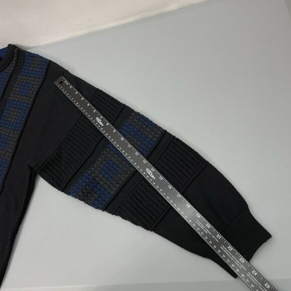 Vintage Tosani Crew Neck Sweater Chunky Waffle Knit Geometric Wool Black Mens XL - Picture 9 of 9